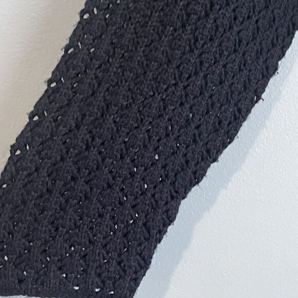 Garnet Hill Silk Cashmere Crochet Sweater Size Small Mock Neck Black Preppy - Picture 7 of 16